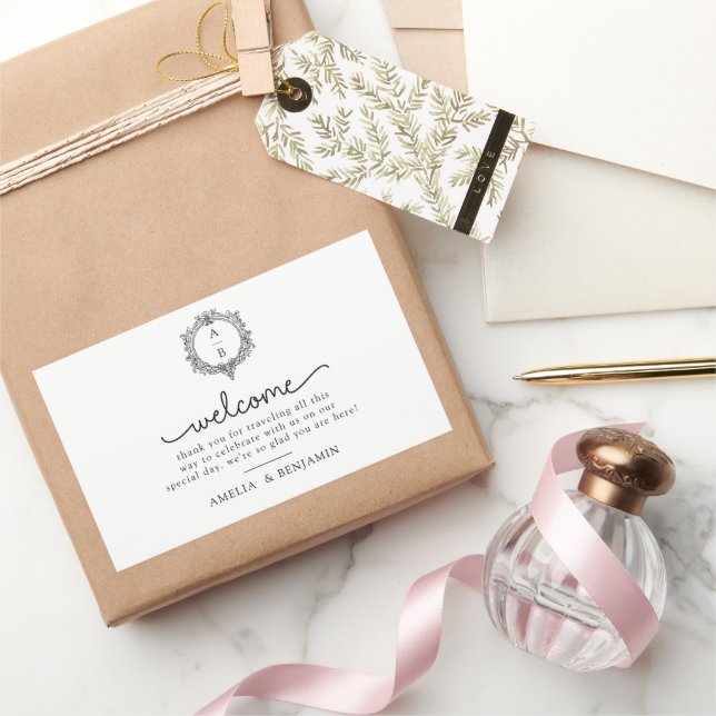 Adesivo Retangular black and white foliage Crest wedding invitation (Presentear)