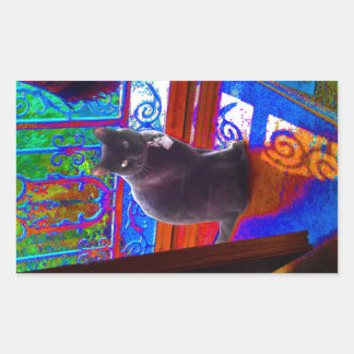 Adesivo Retangular Black Cat Guarda uma porta psicodélica