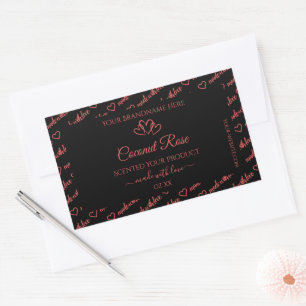 Adesivo Retangular Black Coral Red Word Cloud Product Labels Hearts