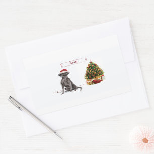 Adesivo Retangular Black Lab Engraçado Cachorro de Natal e Árvore