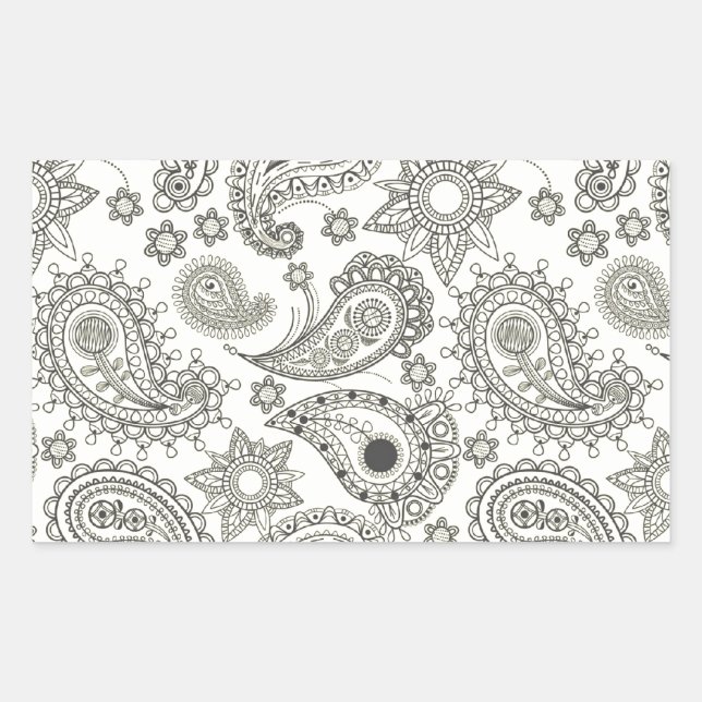 Adesivo Retangular Black Paisley em White (Frente)