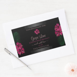 Adesivo Retangular Black Product Labels Wine Red Hawaiian Flowers