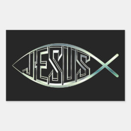 Adesivo Retangular Black & Silver Ichthys Christian Fish Cristo