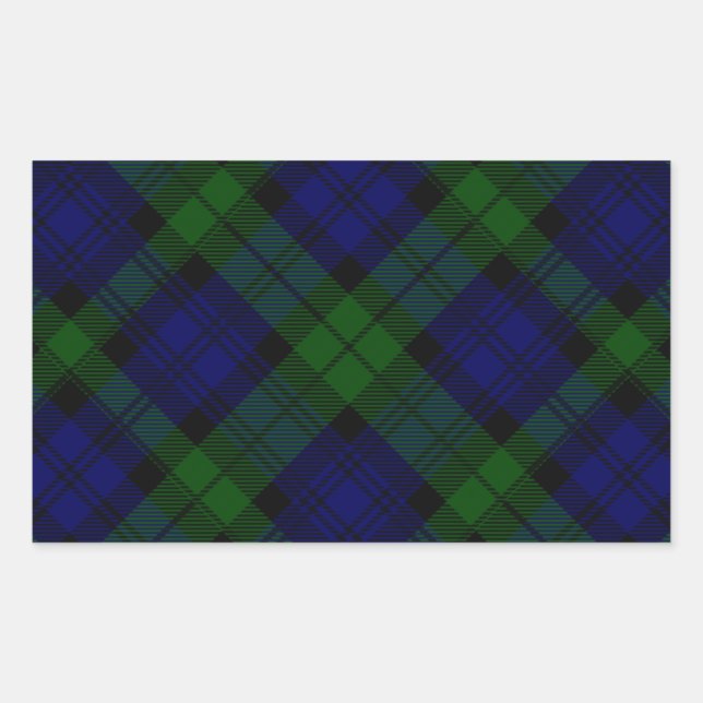 Adesivo Retangular Black Watch Tartan Blue Green Xadrez (Frente)