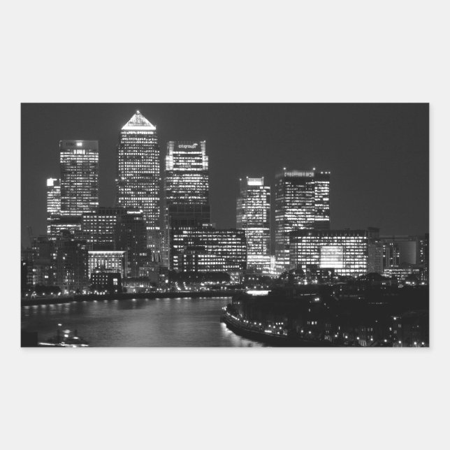 Adesivo Retangular Black White City Night UK Viagem (Frente)