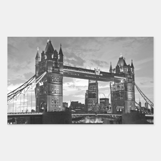 Adesivo Retangular Black White Tower Bridge UK Viagem (Frente)