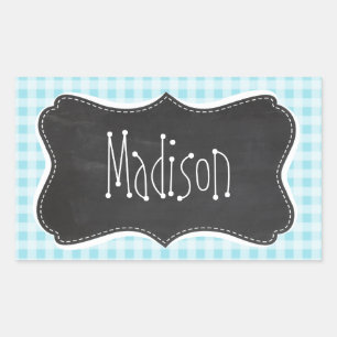 Adesivo Retangular Blizzard Blue Gingham; Vintage Chalkboard look