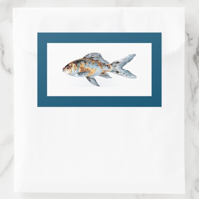 Adesivo Retangular Blue and Orange Shubunkin Goldfish Art (Bolsa)