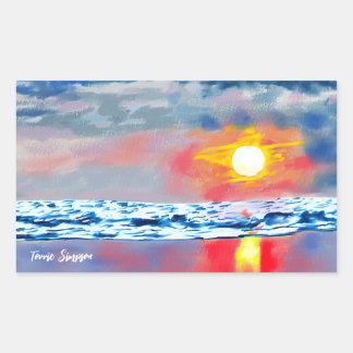 Adesivo Retangular Blue Beach numa bela noite Loose Oil Landsc