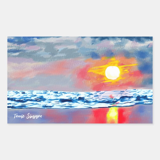 Adesivo Retangular Blue Beach numa bela noite Loose Oil Landsc (Frente)