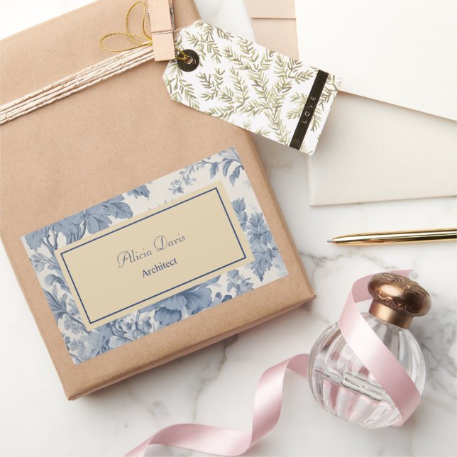 Adesivo Retangular Blue Flowers Toile de Jouy seu nome (Presentear)