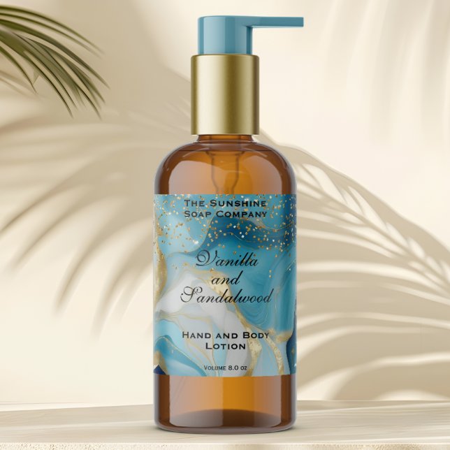 Adesivo Retangular Blue Marble & Gold Glitter Cosmetics Bottle Label (Criador carregado)