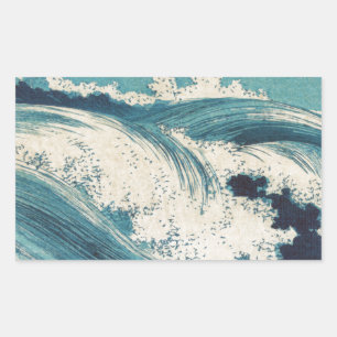 Adesivo Retangular Blue Ocean Waves Woodcut