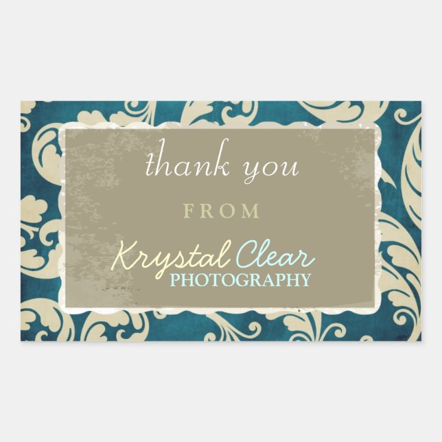 Adesivo Retangular Blue Paisley Client Obrigado Stickers (Frente)