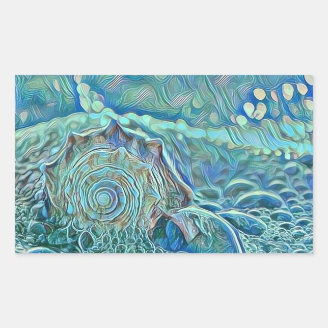 Adesivo Retangular Blue seashell in the foaming sea painting  (Frente)