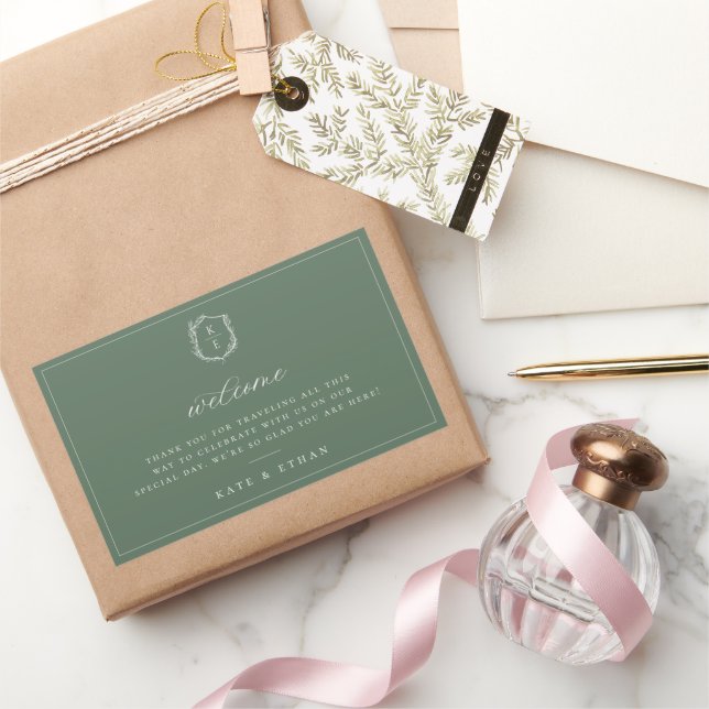 Adesivo Retangular Boas-vindas ao Monograma do Crest Botânico (Presentear)