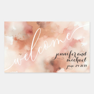 Adesivo Retangular Boas-vindas de casamento aquarela tom terroso Rose