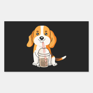 Adesivo Retangular Boba Tea Kawaii Japonês Anime Beagle Lover Gift