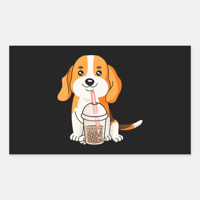 Adesivo Retangular Boba Tea Kawaii Japonês Anime Beagle Lover Gift (Frente)