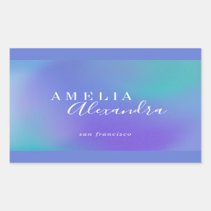Adesivo Retangular Boho Retro Script Gradiente Abstrato Roxo Azul