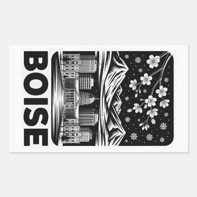 Adesivo Retangular Boise Skyline Black and White Woodcut Winter  (Frente)