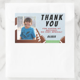 Adesivo Retangular Bola de Futebol Americana Aniversário Obrigado Fot