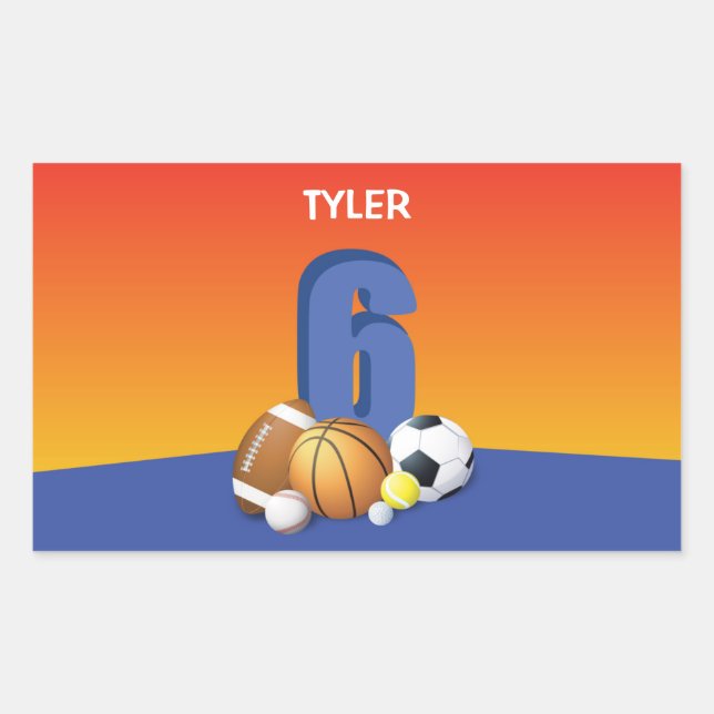 Adesivo Retangular Bolas de Esportes de Aniversário 6 (Frente)