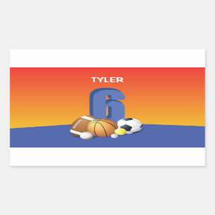 Adesivo Retangular Bolas de Esportes de Aniversário para 6