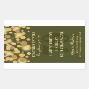 Adesivo Retangular Bolhas de Champanhe Verde Dourada Rótulo de aniver
