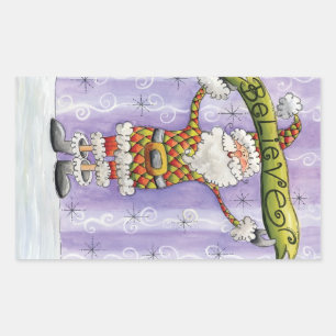 Adesivo Retangular Bom Natal de Cartoon, acredito em Papai Noel