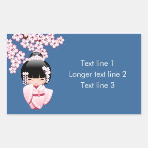 Adesivo Retangular Boneca branca de Kokeshi do quimono - menina de