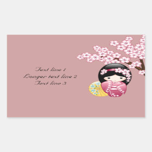 Adesivo Retangular Boneca de Kokeshi do primavera - gueixa japonesa