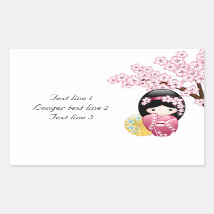 Adesivo Retangular Boneca de Kokeshi do primavera - menina de gueixa
