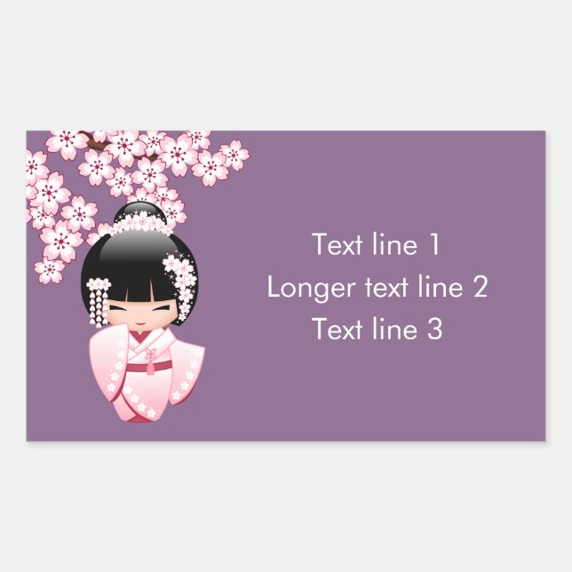 Adesivo Retangular Boneca White Kimono Kokeshi - Garota Gisha Bonita (Frente)