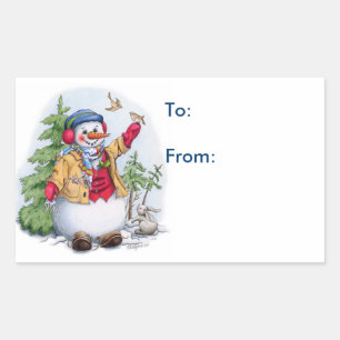 Adesivo Retangular Boneco de neve - Tag do presente