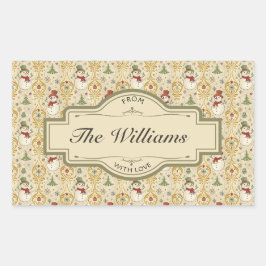 Adesivo Retangular Boneco de Neve Vintage e Árvore de Natal Personali