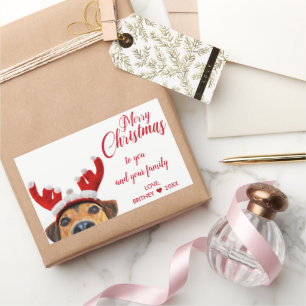 Adesivo Retangular Bonito Cachorro de Natal Reindeer Banda de Cabeça