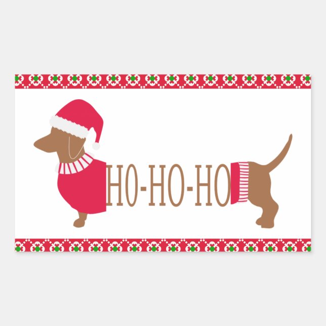 Adesivo Retangular Bonito Dachshund Doxie Dog Ho Ho Ho (Frente)