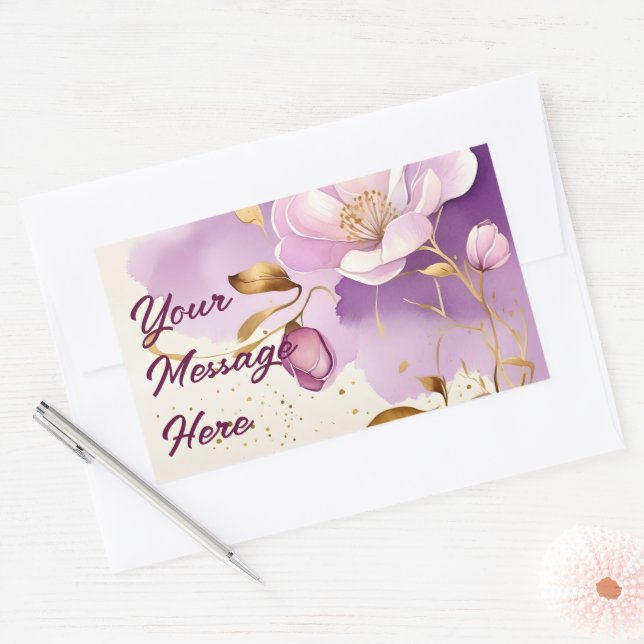 Adesivo Retangular Bonito Puro Dourado Floral (Envelope)