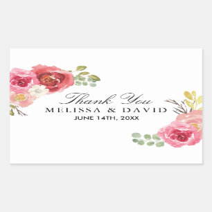 Adesivo Retangular Bonito rosa e vermelho, obrigado palitos