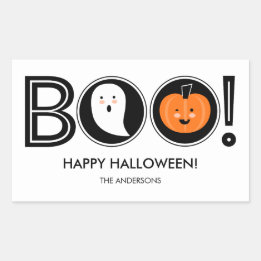 Adesivo Retangular Boo! Vinheta Feliz de Halloween