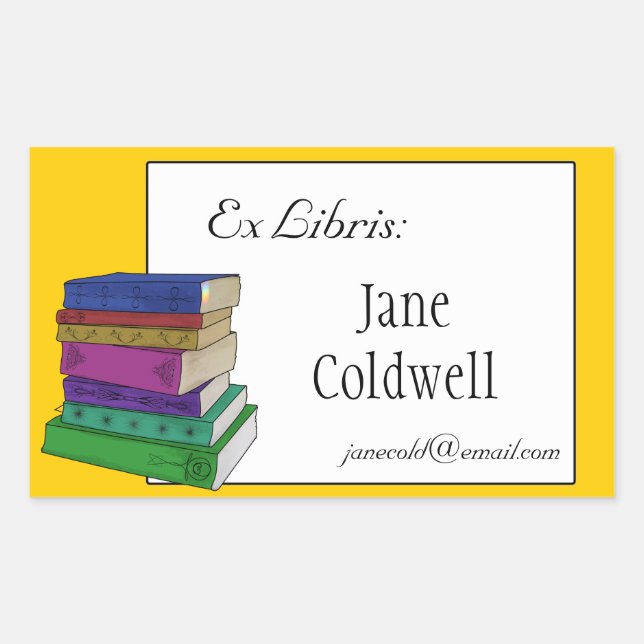 Adesivo Retangular Books Bookplate ou Ex Libris Sticker (Frente)