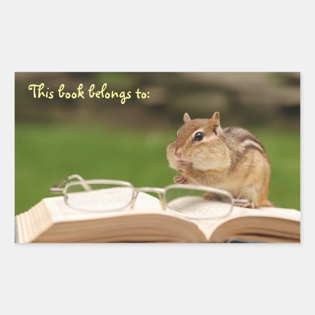 Adesivo Retangular Bookworm Chipmunk Bookplate (Frente)