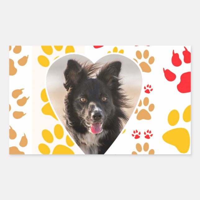 Adesivo Retangular Borda Collie Paw Print Love Heart (Frente)