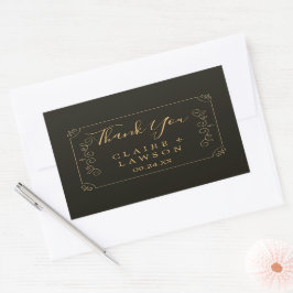 Adesivo Retangular Bordas Douradas Negras Obrigado Clássico