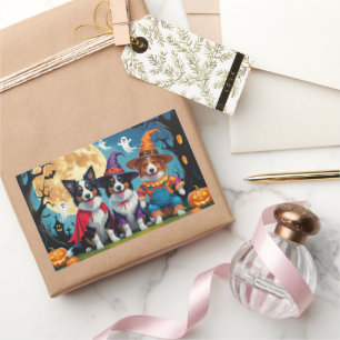 Adesivo Retangular Bordo Cachorros Pumpkin Halloween Engraçado