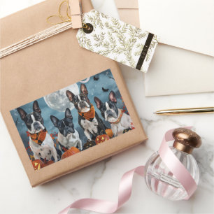 Adesivo Retangular boston terrier Halloween Assustador