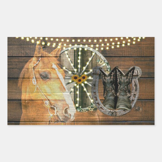 Adesivo Retangular Botas de vaqueiro de ferradura de cavalo ocidental (Frente)