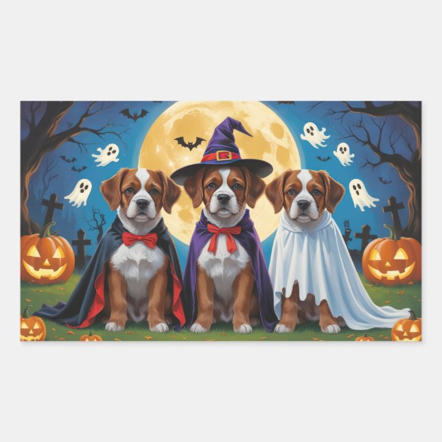Adesivo Retangular Bouviers Des Flandres Cães Pumpkin Halloween Engra (Frente)