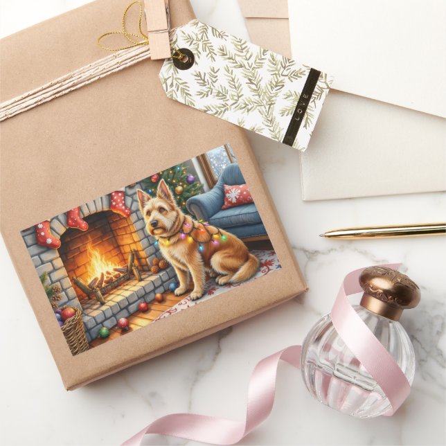 Adesivo Retangular Bouviers des Flandres Fireplace Christmas Lights (Presentear)
